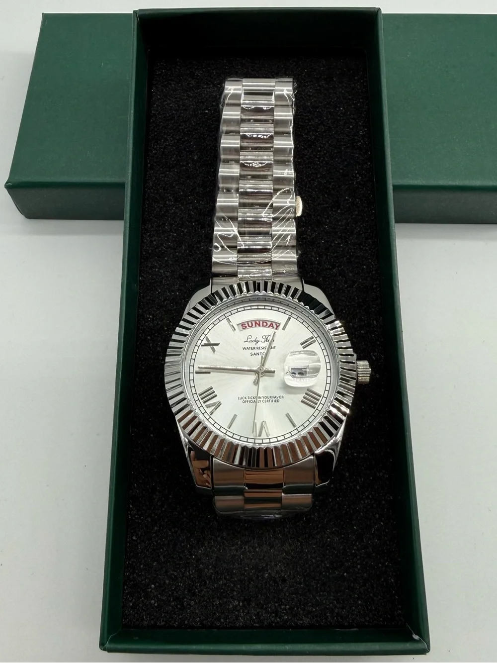 Lucky Fours Santos Pearl Silver 40mm Stainless Steel Watch New